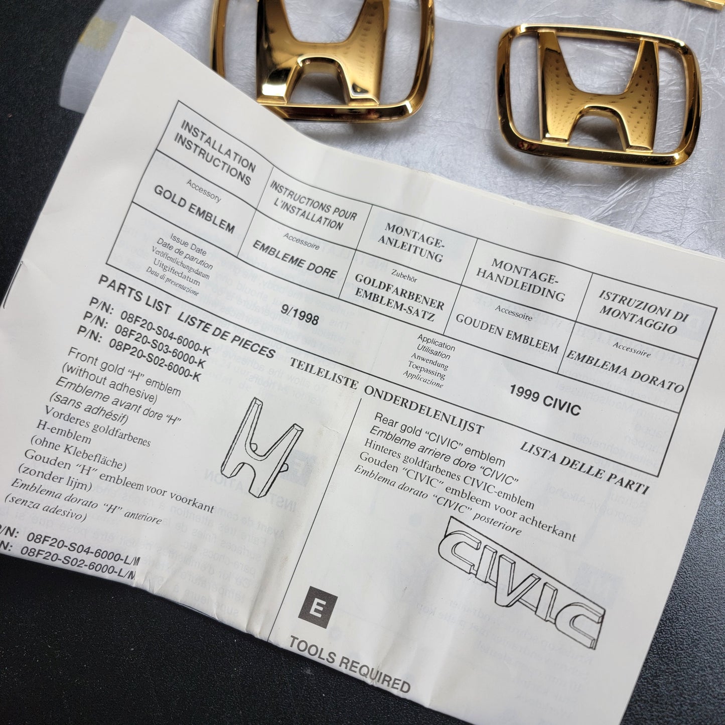 1999-2000 Civic 3dr/4dr gold emblems